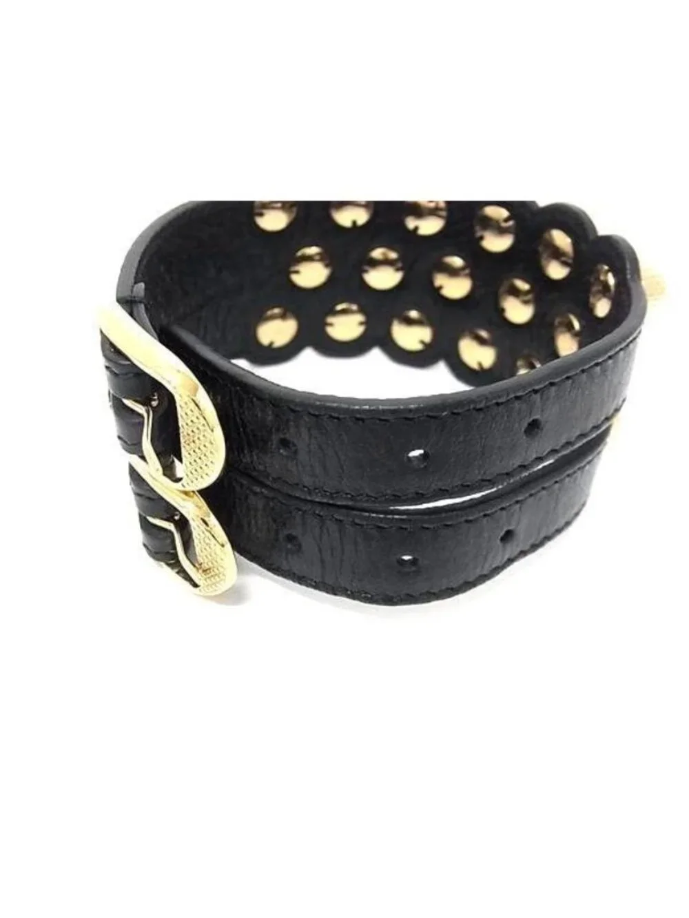 Balenciaga Bracelet Giant Double Strap Black Gold Leather Metal Studs